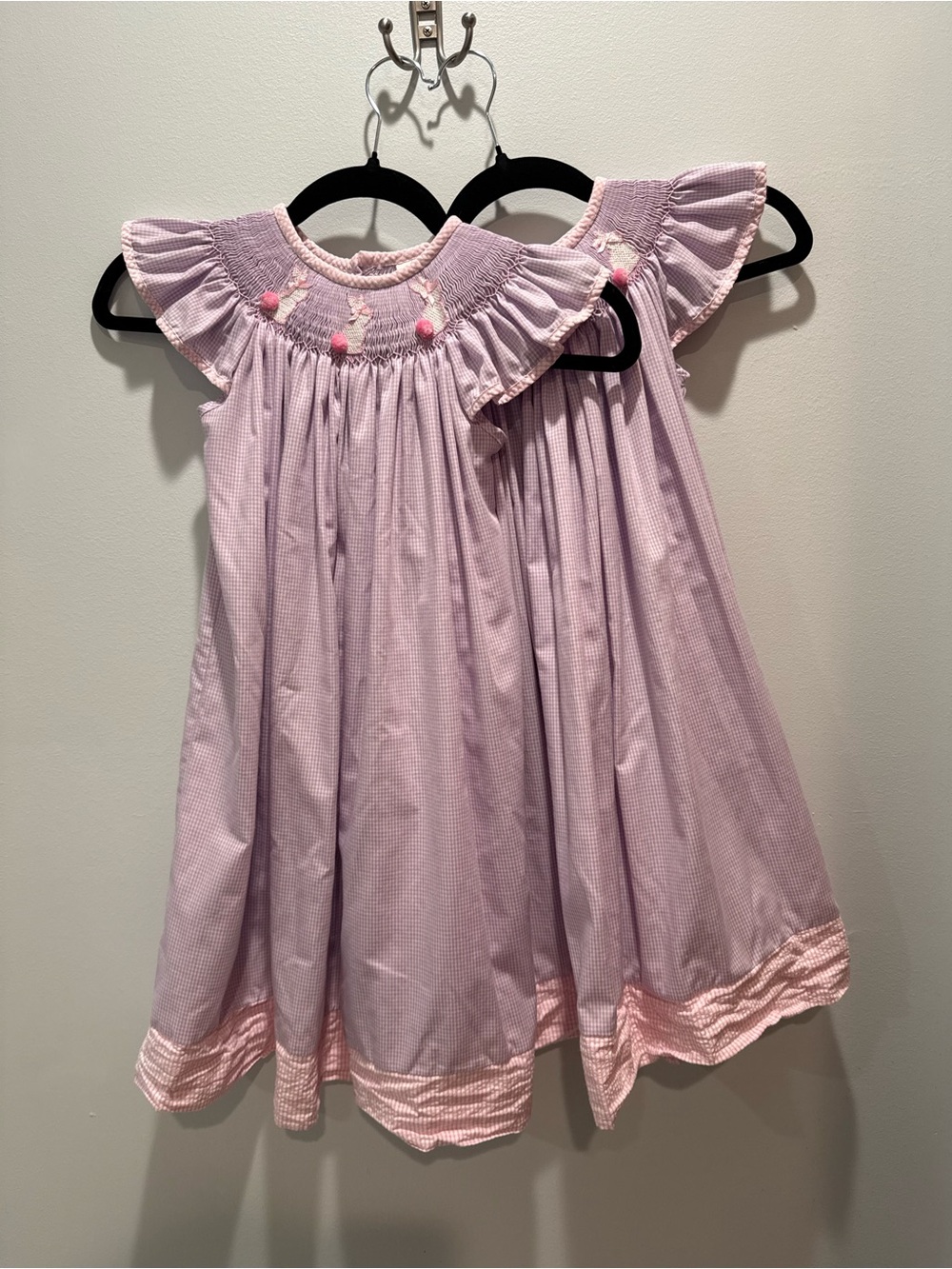 Stellybelly Lilac Smocked Dress with Pink Pom-Pom Trim